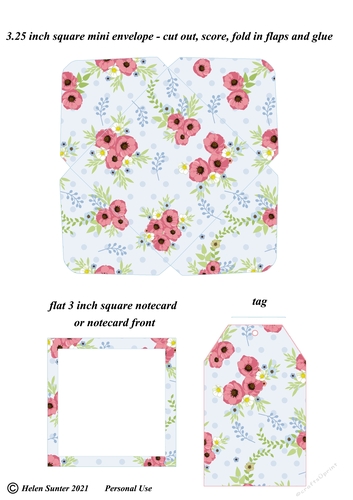 Blue Poppy Mini Envelope, Flat Notecard and Matching Gift Tag Stationery Set