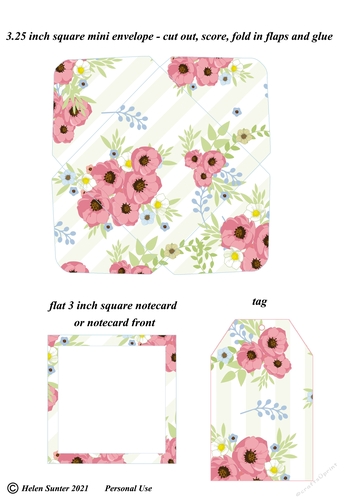 Large Poppy Beige Stripe Mini Envelope, Flat Notecard and Matching Gift Tag Stationery Set