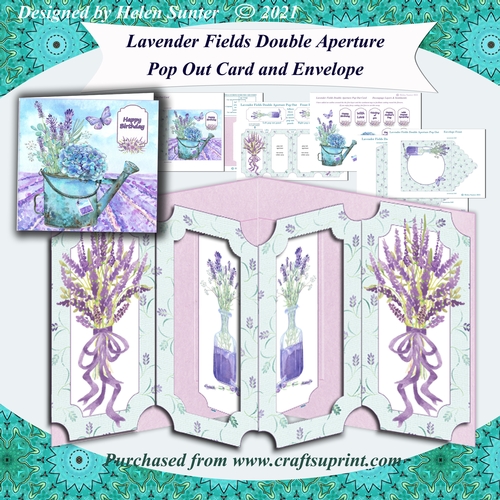 Lavender Fields Double Aperture Pop Out Card and Envelope