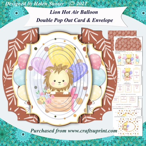 Lion Hot Air Balloon Double Pop Out Pyramage Card & Envelope