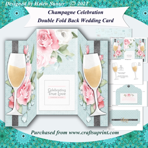 Champagne Celebration Double Fold Back Wedding Card & Envelope