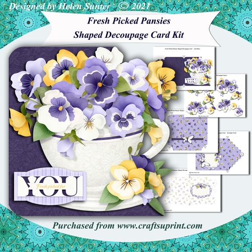 Fresh Picked Pansies Shaped Decoupage Card
