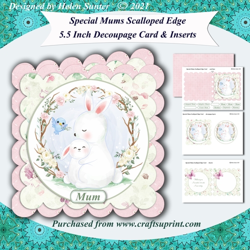 Special Mums 5.5 Inch Scalloped Edge Decoupage Card & Inserts