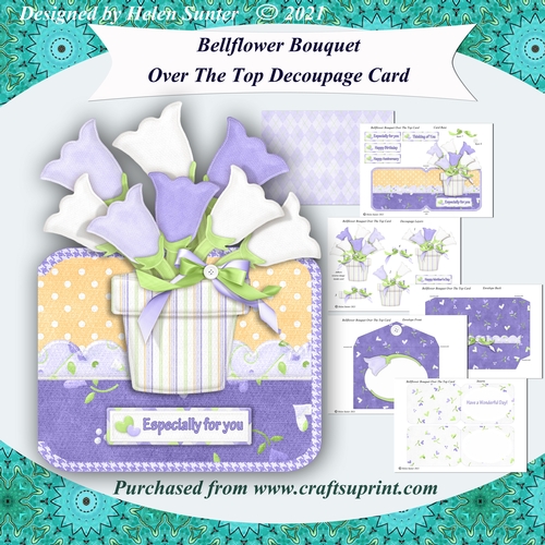 Bellflower Bouquet Over The Top Decoupage Card & Envelope & Inserts
