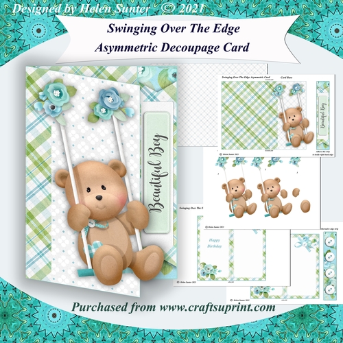 Swinging Over The Edge Asymmetric Decoupage Card & Inserts - Blue