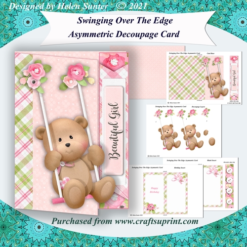 Swinging Over The Edge Asymmetric Decoupage Card & Inserts - Pink