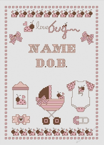 Baby Love Bug New Baby Girl Cross Stitch Sampler