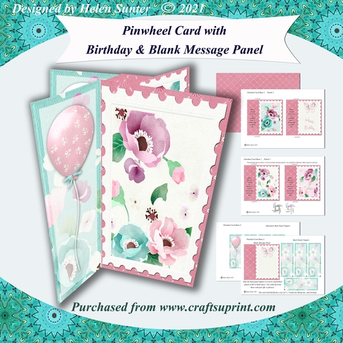 Floral Pinwheel Card with Birthday & Blank Message Panels