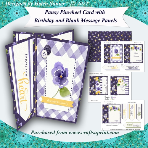 Pansy Pinwheel Card with Birthday & Blank Message Panels