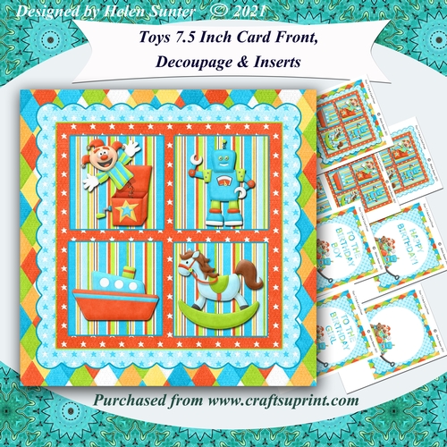 Childrens Birthday Toys 7.5 Inch Card Front with Decoupage and Inserts 