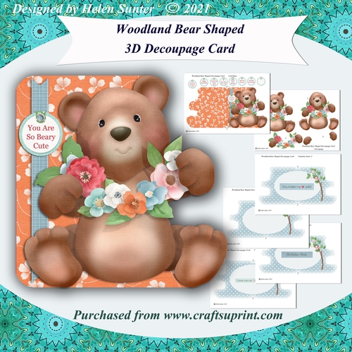 Woodland Bear Shaped 3D Decoupage Card 