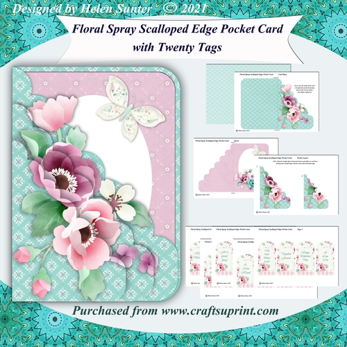 Floral Spray Scalloped Edge Pocket Card with Twenty Tags