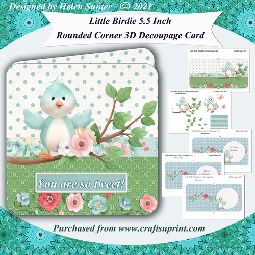 Little Birdie 5.5 Inch Rounded Corner 3D Decoupage Card & Inserts
