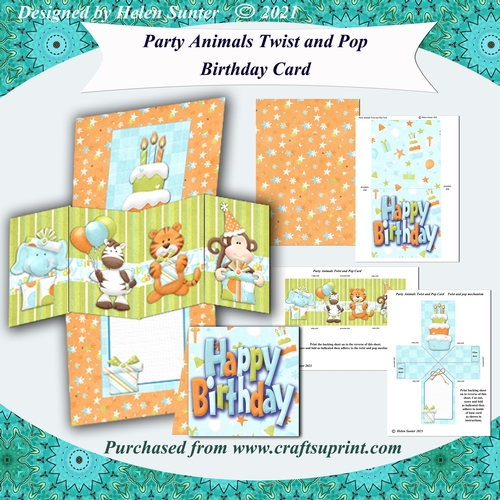 Party Animals Twist and Pop Birthday Card