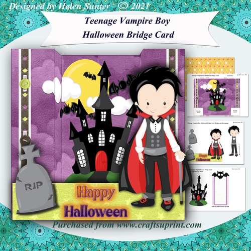 Teenage Vampire Boy Halloween U Fold Bridge Card
