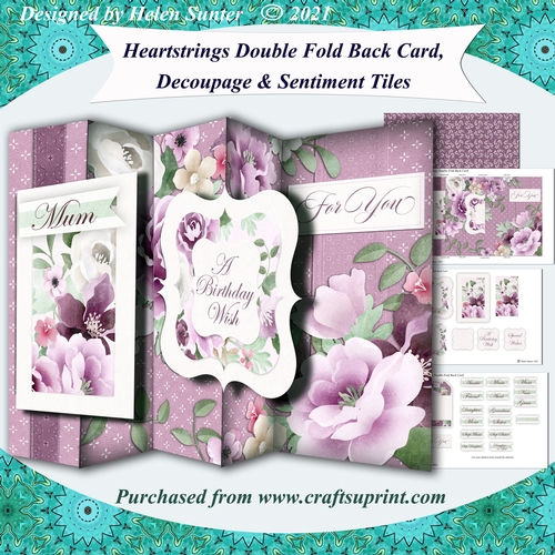 Heartstrings Floral Double Fold Back Card with Decoupage & Sentiment Tiles