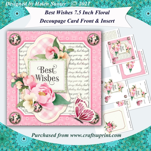 Best Wishes 7.5 Inch 3D Decoupage Card Front and Insert