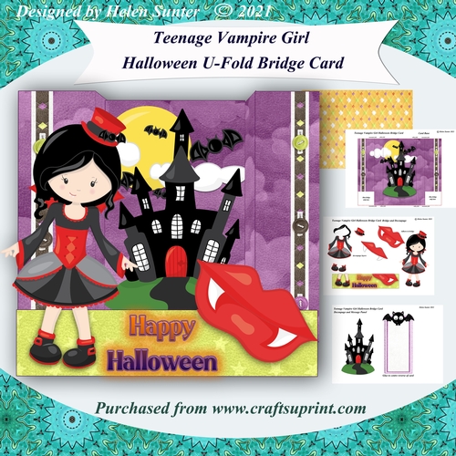Teenage Vampire Girl Halloween U Fold Bridge Card