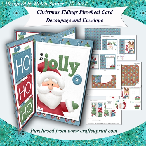 Christmas Tidings Pinwheel Card and Envelope with Optional Decoupage