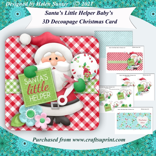 Santas Little Helper Babys 1st Christmas 3D Decoupage Card & Insert