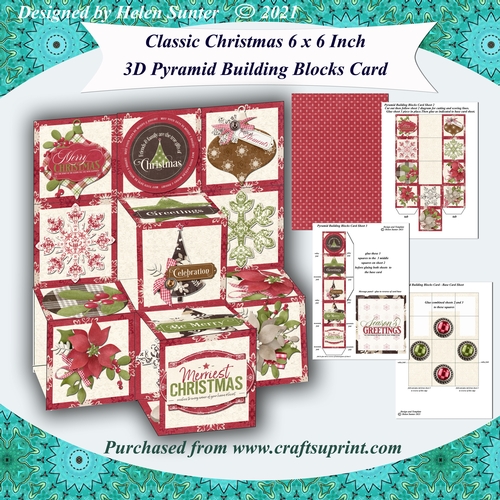 Classic Christmas 6 x 6 Inch 3D Pyramid Building Blocks Card