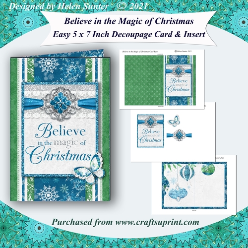 Believe in the Magic of Christmas Easy 5 x 7 inch Decoupage Card and Insert