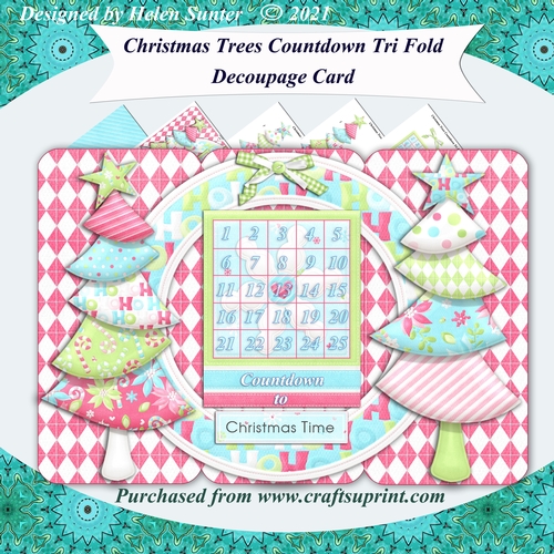 Christmas Trees Countdown to Christmas Tri Fold Decoupage Card