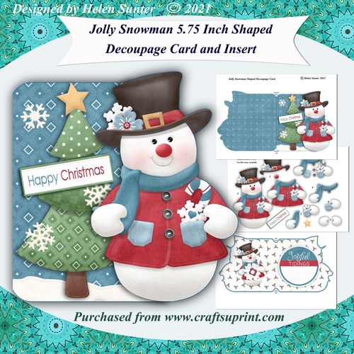 Jolly Snowman 5.75 Inch Shaped Decoupage Card & Insert