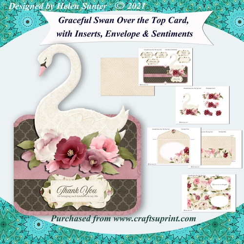 Graceful Swan Over The Top Card with Inserts, Envelope and Sentiments