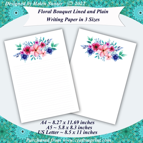 Floral Bouquet Stationery, Lined & Unlined Writing Paper, A4 A5 US Letter Size, Note Paper, 