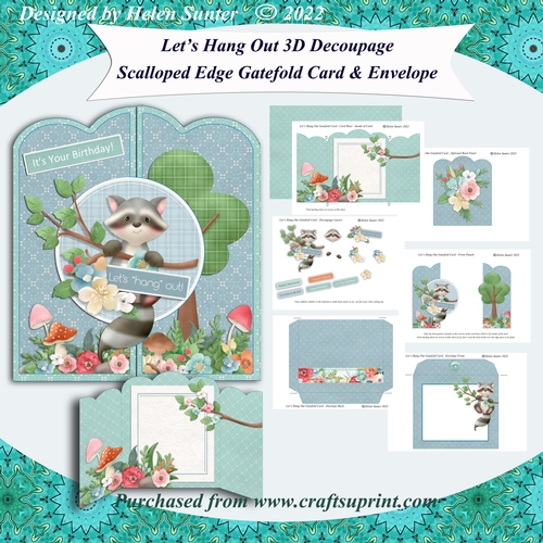 Lets Hang Out Scalloped Edge 3D Decoupage Gatefold Card & Envelope