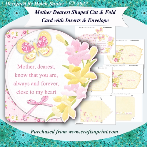 Mother Dearest Cut & Fold Shaped Card with 3 Inserts & Envelope