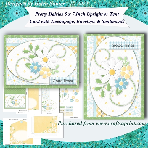 Pretty Daisies 5 x 7 Inch Decoupage Card, Insert & Envelope & Sentiments