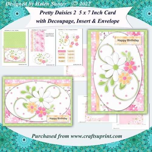 Pretty Daisies 2  5 x 7 Inch Decoupage Card, Insert & Envelope & Sentiments
