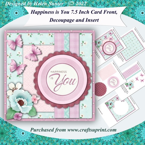 Happiness is You 7.5 Inch Card Front, Decoupage & Insert