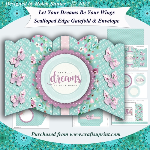 Let Your Dreams Be Your WIngs Scalloped Gate Fold Card & Envelope