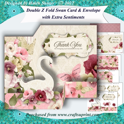 Double Z Fold Swan Card with Envelope & Extra Sentiments