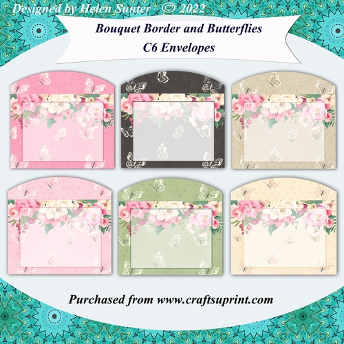 6 Butterflies & Bouquet Border C6 Envelopes for Cards and Stationery