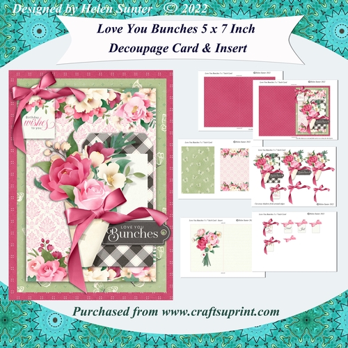 Love You Bunches Decoupage Card & Insert Various Sentiments