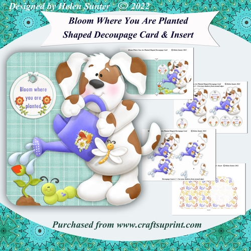 Bloom Where You Are Planted Shaped Decoupage Card and Insert