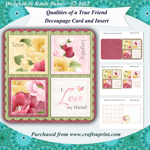 Qualities of a True Friend Decoupage Friendship Card and Insert