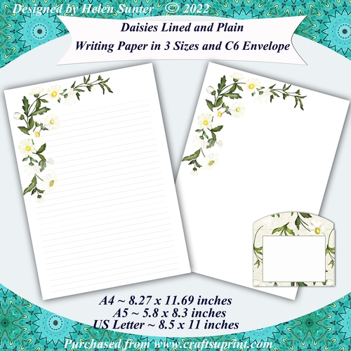 Daisies Stationery Lined & Unlined Writing Paper, A4 A5 US Letter Size, Note Paper