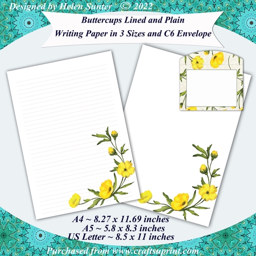 Buttercups Stationery Lined & Unlined Writing Paper, A4 A5 US Letter Size, Note Paper