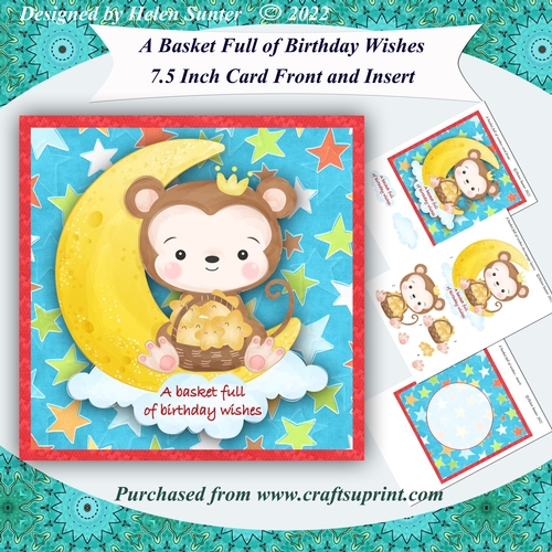A Basket Full of Birthday Wishes Card Front with Decoupage and Insert