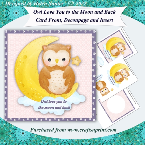 Owl Love You to the Moon and Back 7.5 Inch Card Front with Decoupage and Insert 