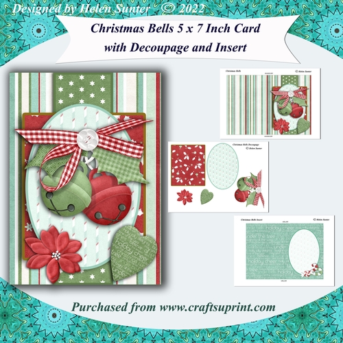 Christmas Bells 5 x 7 Inch Decoupage Card & Insert