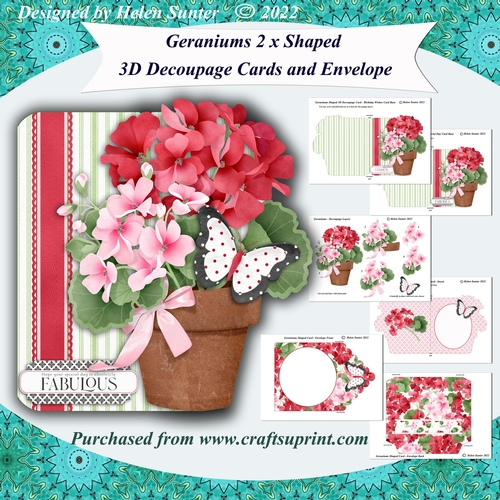 Geraniums Shaped 3D Decoupage Special Day and Birthday Wishes Card 