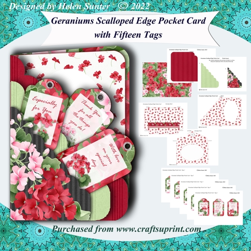 Geraniums Scalloped Edge Pocket Card with Envelope and 15 Tags