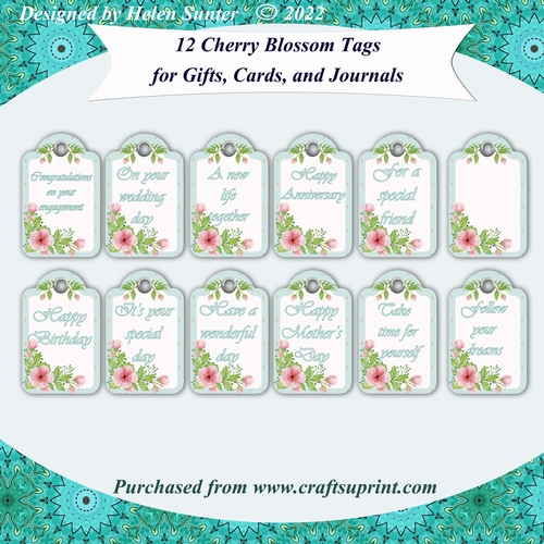 12 Cherry Blossom Tags for Cards, Gifts, Journals etc
