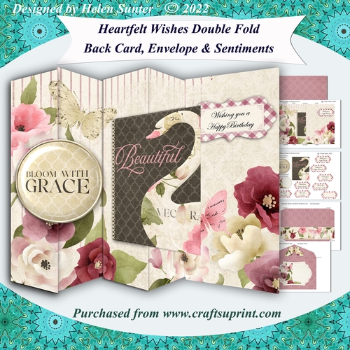 Heartfelt Wishes Double Fold Back Card with Envelope and Sentiments